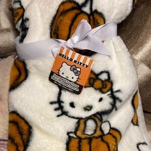 Hello Kitty Plush White Blanket with Orange Pumpkins